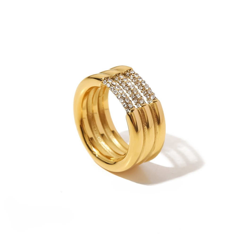 18k Gold Diamond Three-Layer Ring