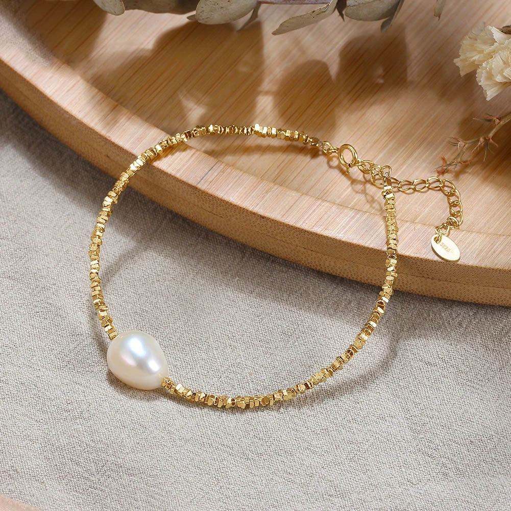 14k Gold Pearl Textured Bracelet