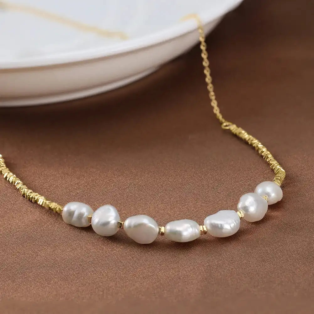 Ariel Gold Pearl Chain Necklace