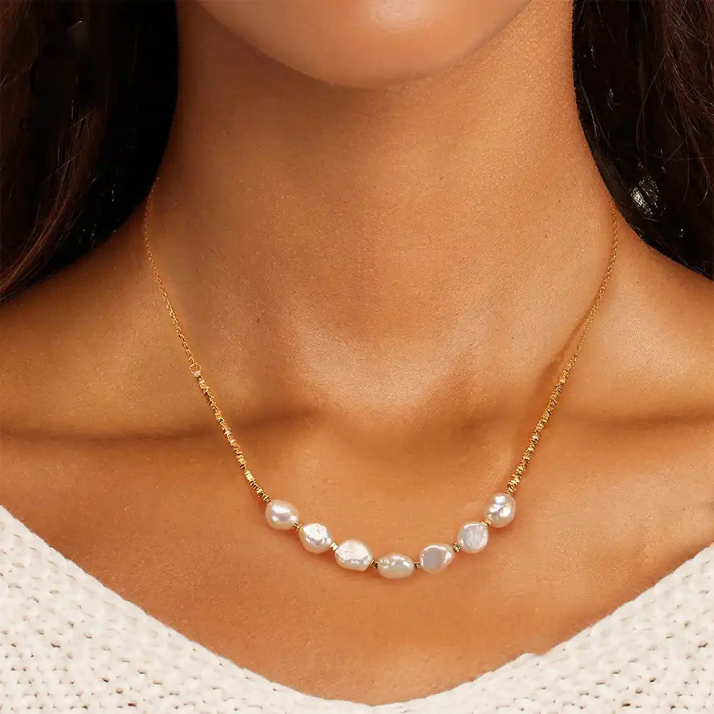 Ariel Gold Pearl Chain Necklace