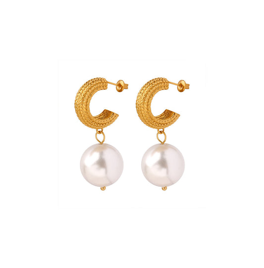 Ava Pearl Huggie Drop Earrings